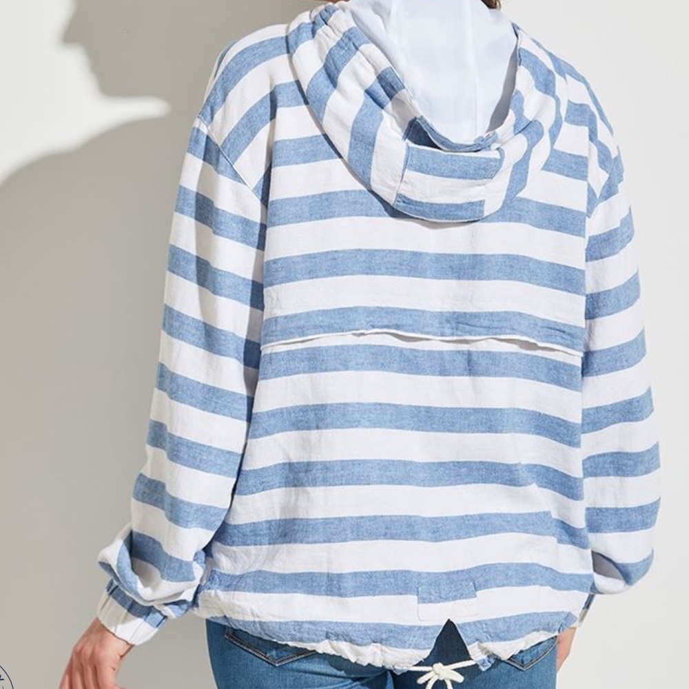 Striped Blue and White Women's Hoodie - Picture 4 of 16